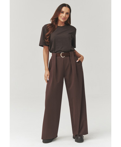 Eleganckie placios kelnes su zakładkami czekoladowe C34