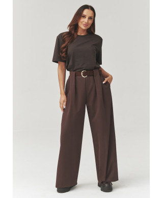 Eleganckie placios kelnes su zakładkami czekoladowe C34
