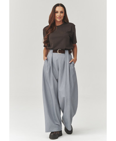 Elegantiškos plačios kelnės su klostėmis pilkos C34