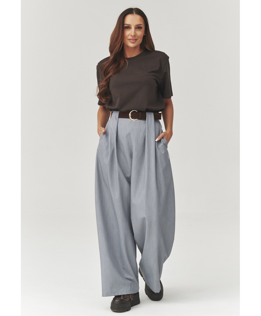 Eleganckie placios kelnes su zakładkami szare C34