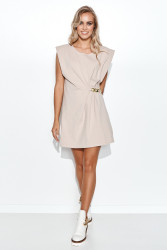 trumpa suknele be rankoviu su ozdobnym łańcuchem sviesus beż M712