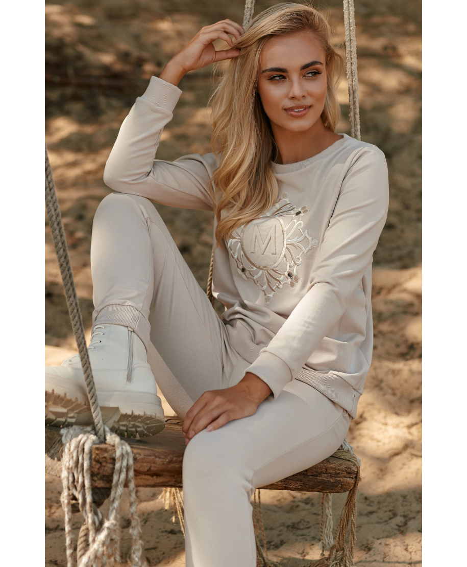 moteriskas lekki komplektas dresowy su ozdobnymi łezkami sviesus beż M738