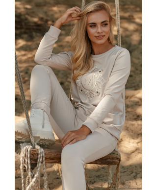 moteriskas lekki komplektas dresowy su ozdobnymi łezkami sviesus beż M738