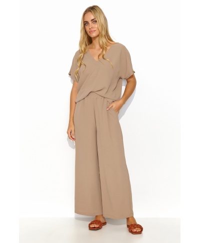 Sieviešu komplekts ar platām biksēm kapučīno M831