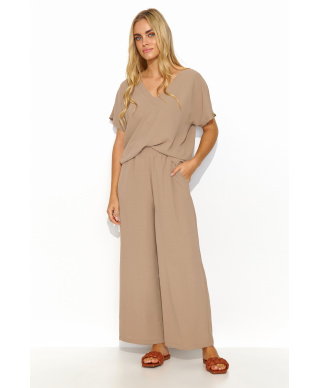 Sieviešu komplekts ar platām biksēm kapučīno M831