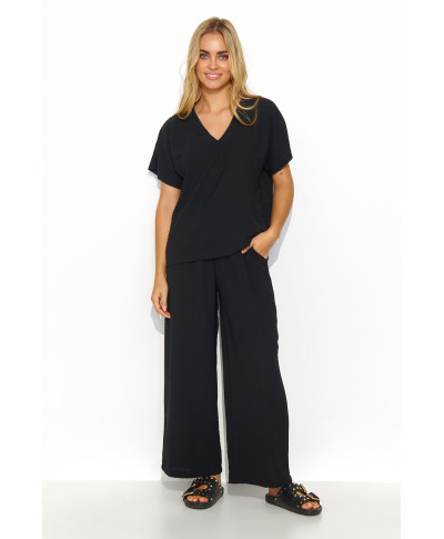 Moteriškas komplektas su plačiomis kelnėmis juodas M831