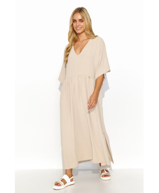 Kleita oversize ar sasienamu aizmugurē gaiši bēša M835