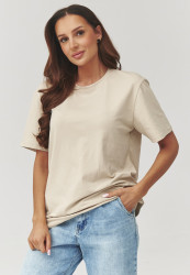 klasikinis t-shirt moteriskas sviesus beż C41