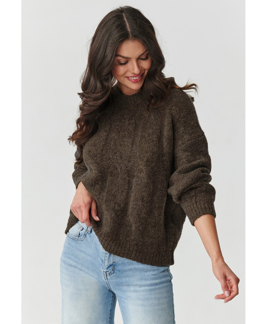 trumpas megztinis su kid mohero priedu ir vilnos ziemisty brąz S169