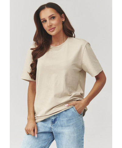 Klasikinis moteriškas šviesiai smėlio spalvos marškinėliai C41
