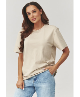 klasikinis t-shirt moteriskas sviesus beż C41