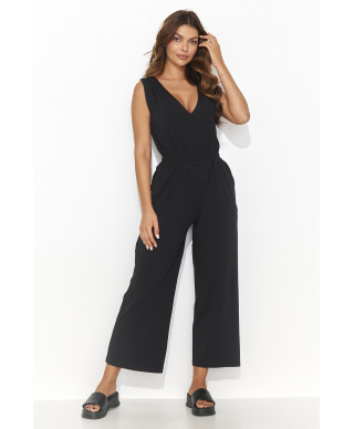 moteriskas kombinezonas megztas ze spodniami ⅞ juodas NU465