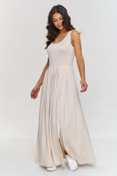 elegantiska suknele maxi su zakładkami sviesus beż M874