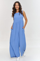 laisvas kombinezonas maxi su szerokimi nogawkami denim M887