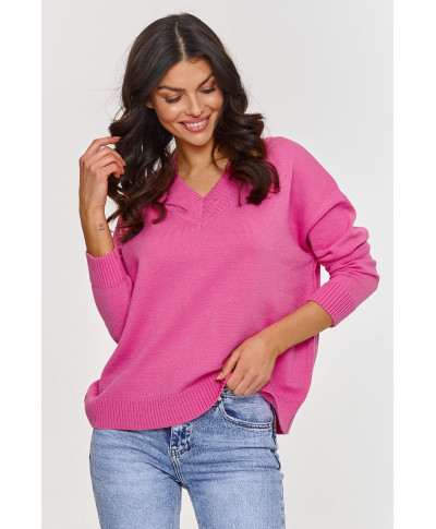 Klasikinis viskozės megztinis su V formos iškirpte kūdikių rožinės spalvos S158