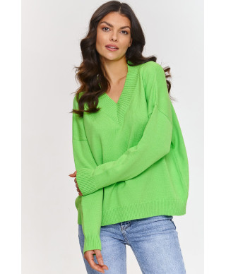 Klasisks viskozes džemperis ar V veida izgriezumu, laima krāsas S158