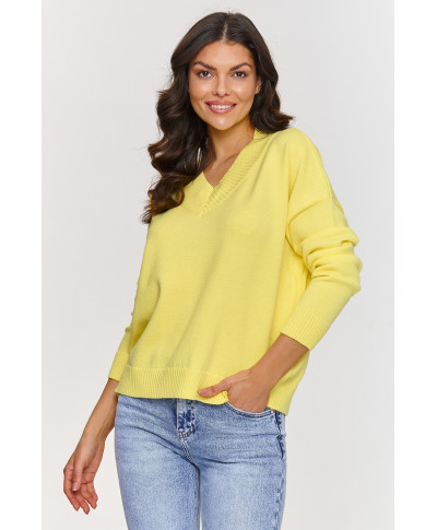 Klasisks viskozes džemperis ar V veida izgriezumu dzeltens S158
