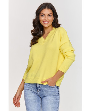 Klasisks viskozes džemperis ar V veida izgriezumu dzeltens S158