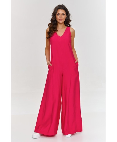 Elegantiškas kombinezonas su V formos iškirpte avietinis M882