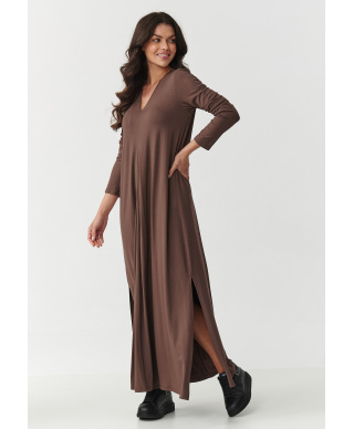 viskozine suknele maxi su rozcięciami sokoladine M895