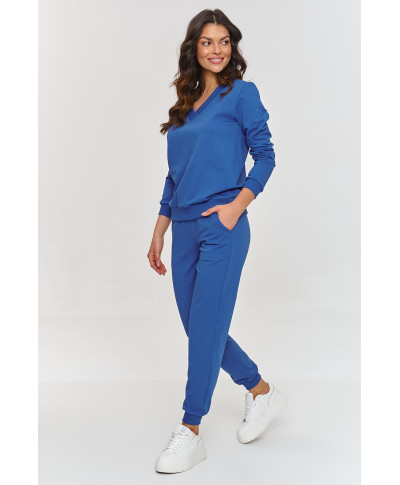 Džemperio komplektas su V formos iškirpte indygo M868