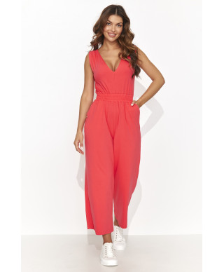 Sieviešu trikotāžas kombinezons ar ⅞ biksēm koraļļu NU465