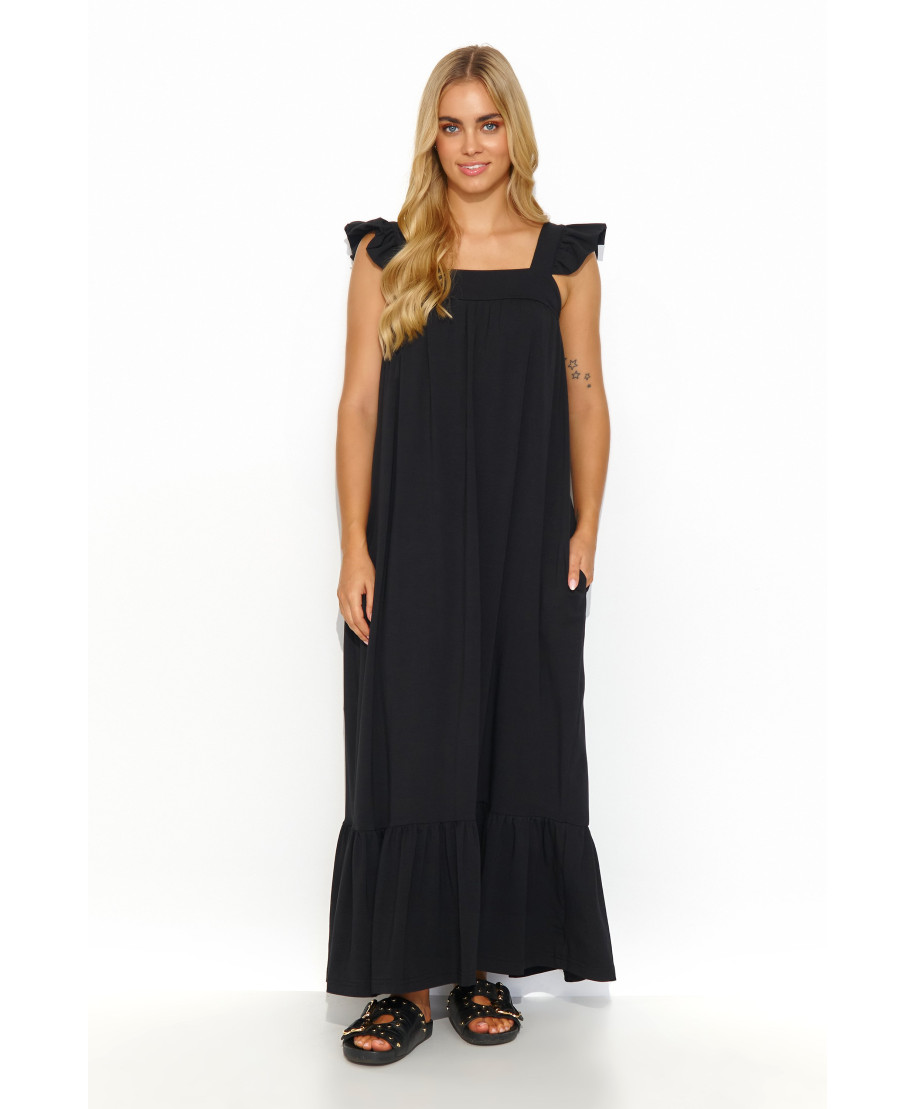 Suknelė ilga su raukiniais juoda M817