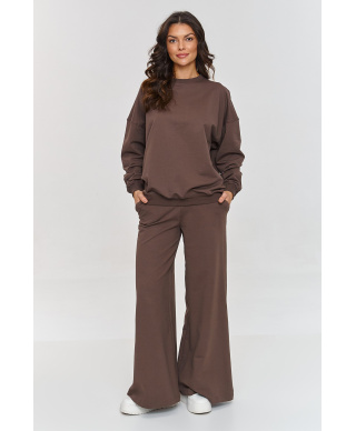 Oversizowy komplektas su szerokimi spodniami sokoladinis M863