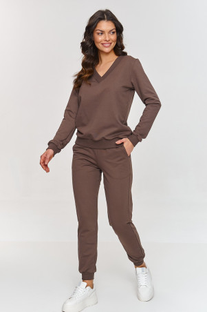 Dresowy komplektas su bluzą su iskirpte  serek sokoladinis M868