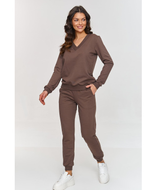 Dresowy komplektas su bluzą su iskirpte  serek sokoladinis M868