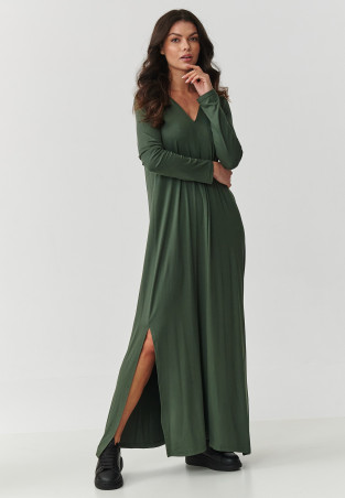 viskozine suknele maxi su rozcięciami chaki M895