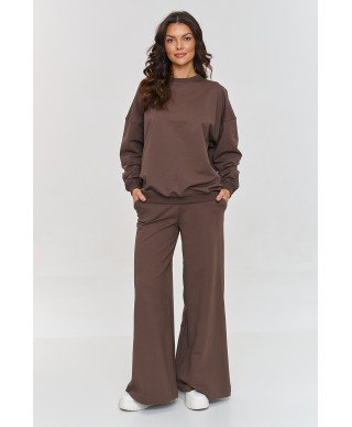 Oversize komplektas su plačiomis kelnėmis šokoladinis M863