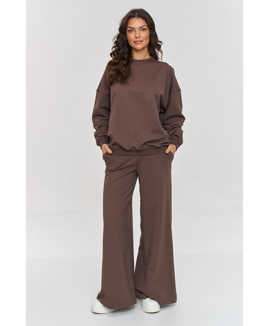 Oversize komplektas su plačiomis kelnėmis šokoladinis M863