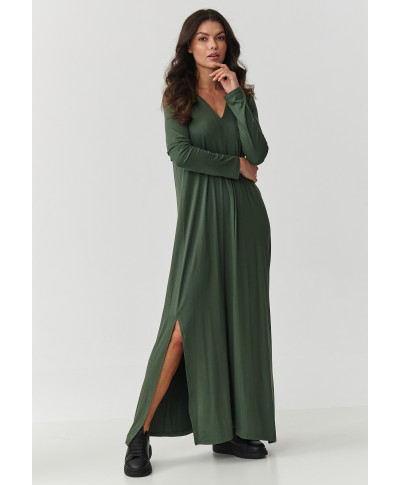 Viskozes maksi kleita ar šķēlumiem haki M895