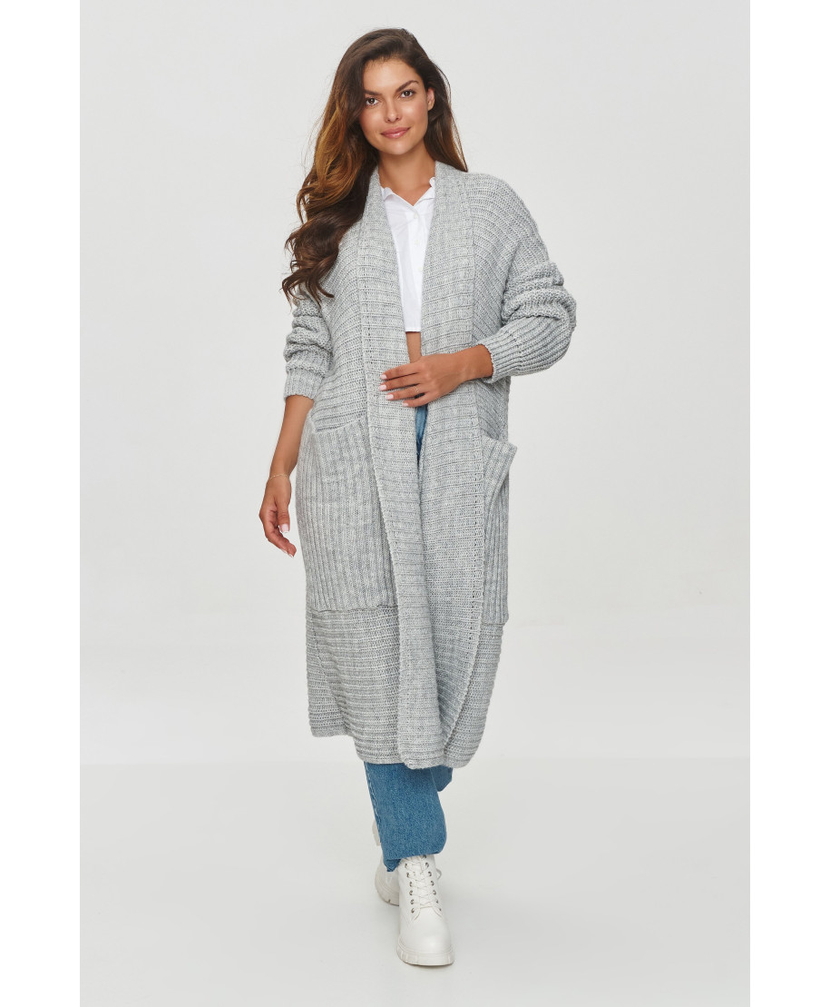Kardigans ar lielām kabatām pelēks melanžs S153