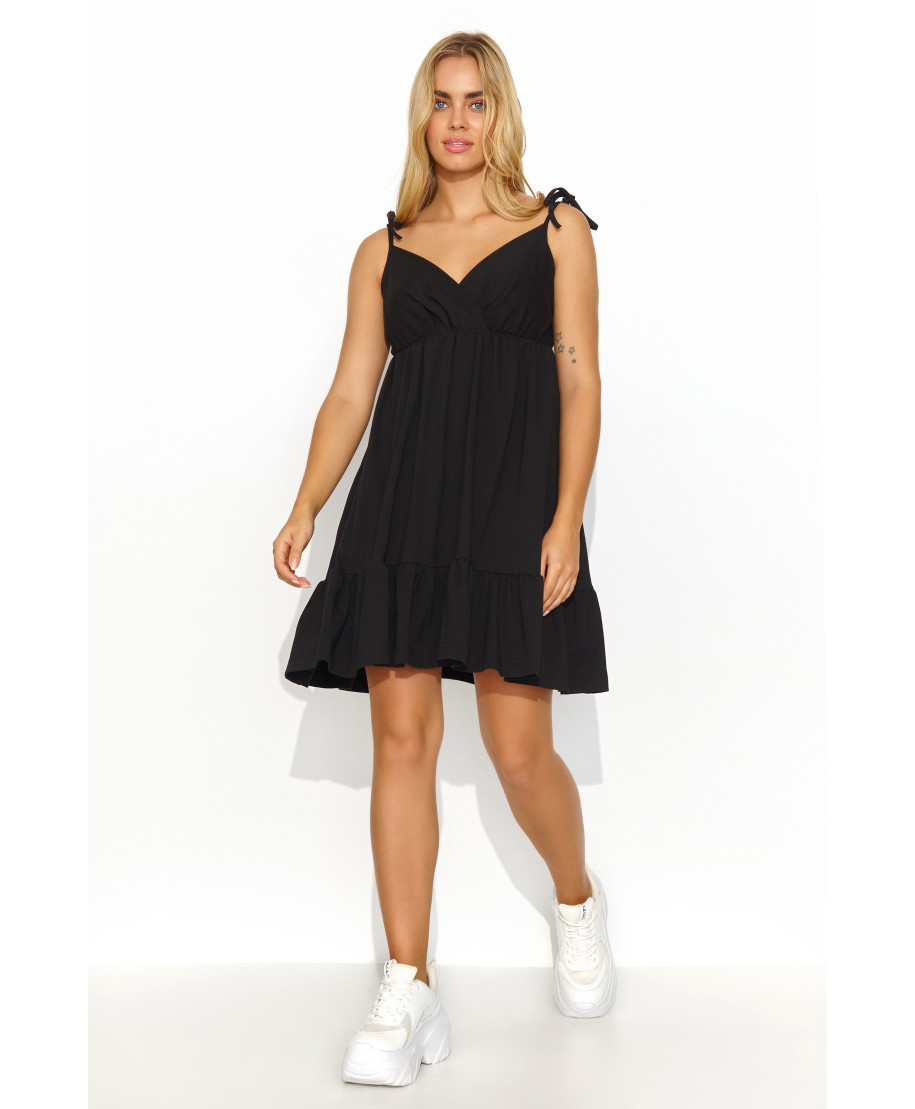 trumpa letnia suknele su risimu su petneseliais juoda M818