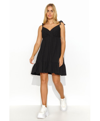 trumpa letnia suknele su risimu su petneseliais juoda M818