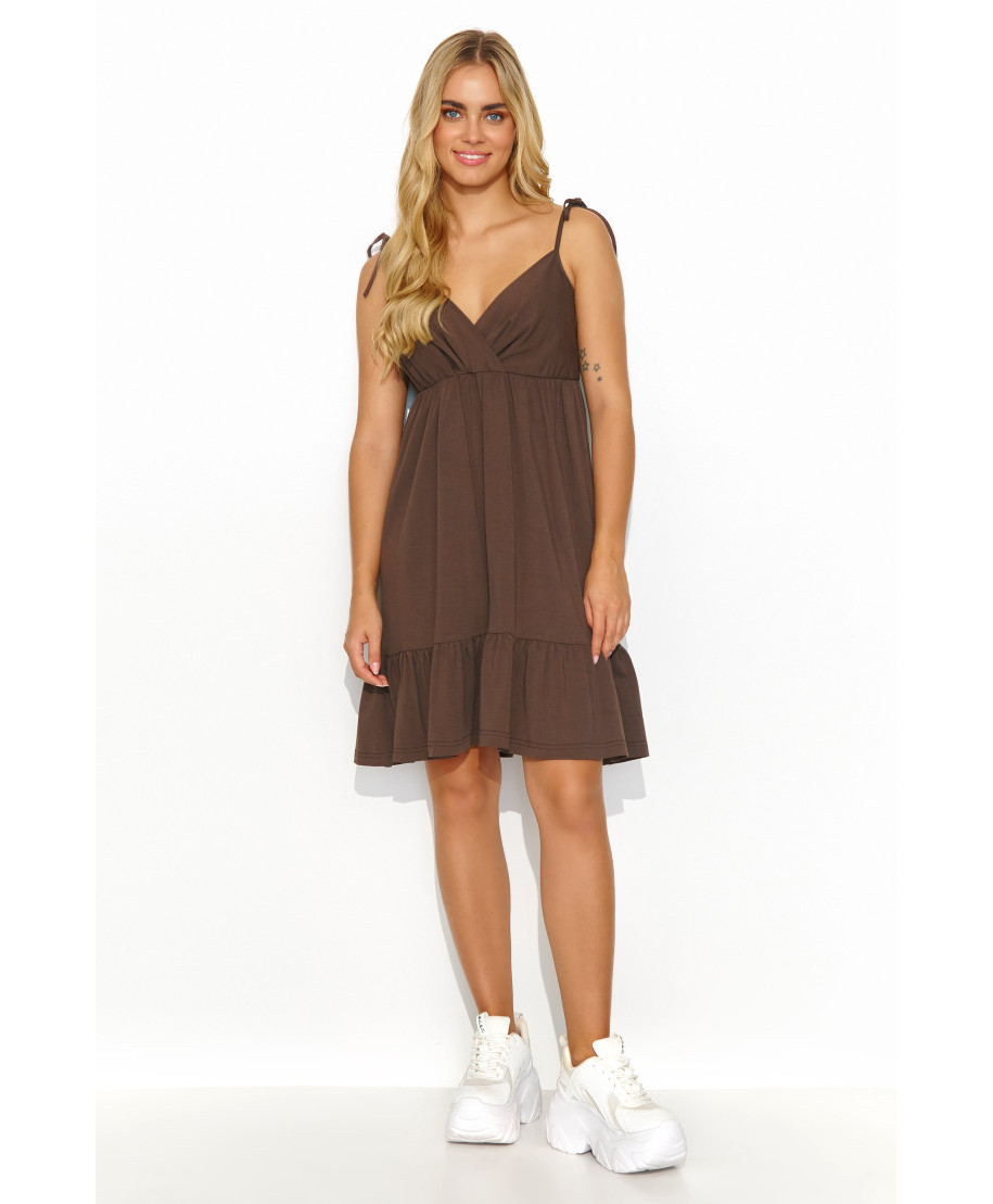 trumpa letnia suknele su risimu su petneseliais sokoladine M818