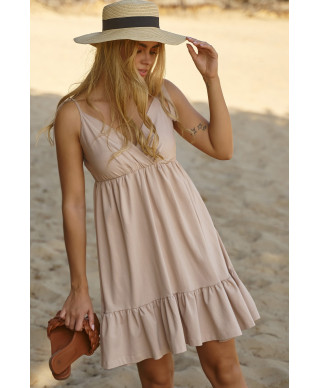 trumpa letnia suknele su risimu su petneseliais sviesus beż M818