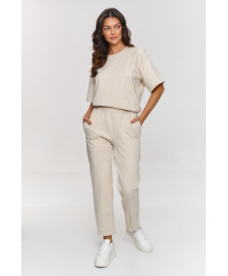 Sportinis komplektas su laisva palaidine ir klasikinėmis kelnėmis šviesiai smėlio spalvos M865