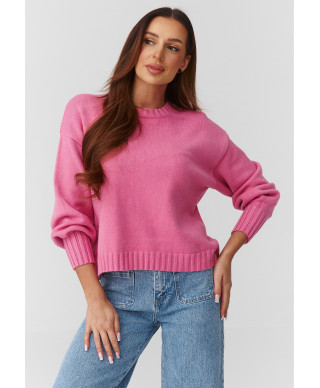 Megztinis moterims oversize – minkštas, klasikinis švelniai rožinis C43