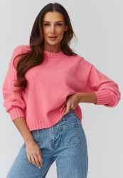 megztinis moteriskas oversize – miękki, klasikinis łososiowy C43