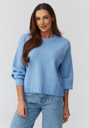 megztinis moteriskas oversize – miękki, klasikinis melynas C43