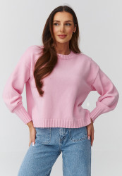 megztinis moteriskas oversize – miękki, klasikinis pudrinis róż C43