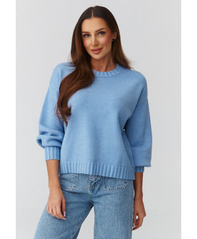 Megztinis moterims oversize – minkštas, klasikinis mėlynas C43