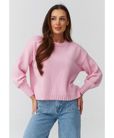 Megztinis moterims oversize – minkštas, klasikinis pudros rožinis C43