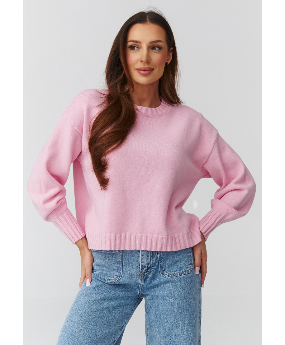 Megztinis moterims oversize – minkštas, klasikinis pudros rožinis C43
