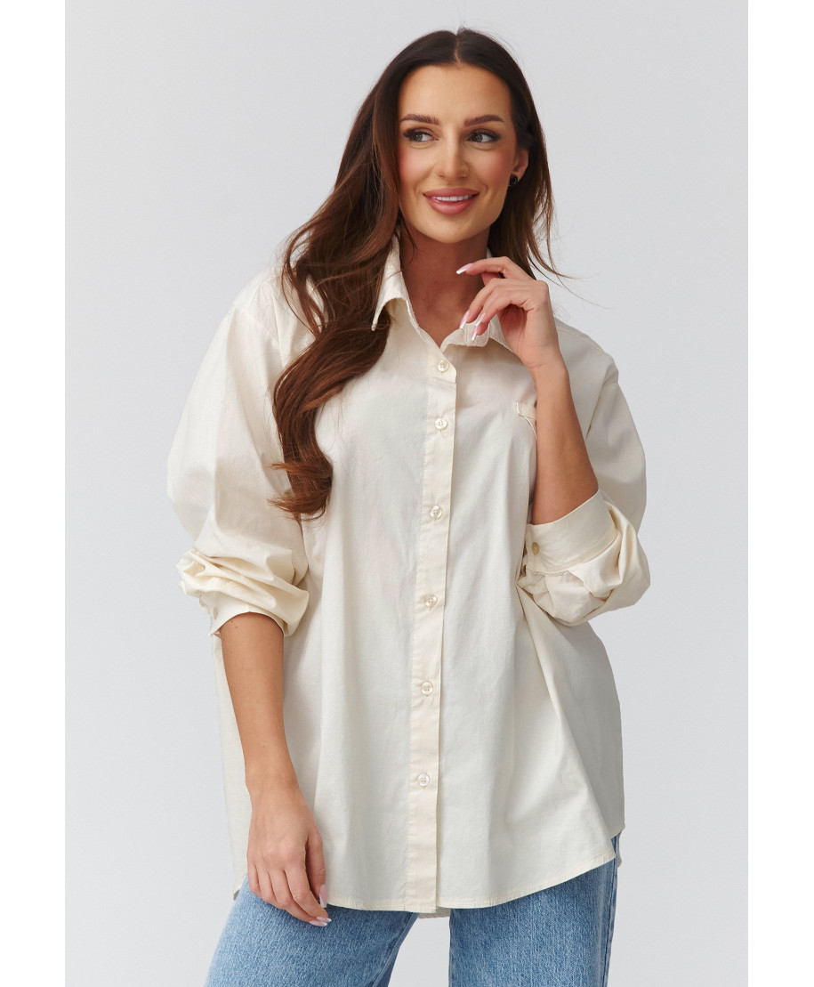 marskiniai moteriska o luźnym kroju sviesus beż C46