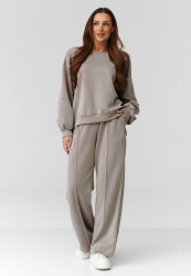komplektas moteriskas – bliuzonas oversize ir kelnes su szeroką nogawką taupe C44