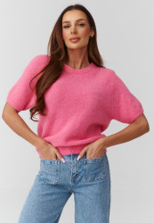 megztinis moteriskas su rankovemis iki łokcia sviesiai rozine C45